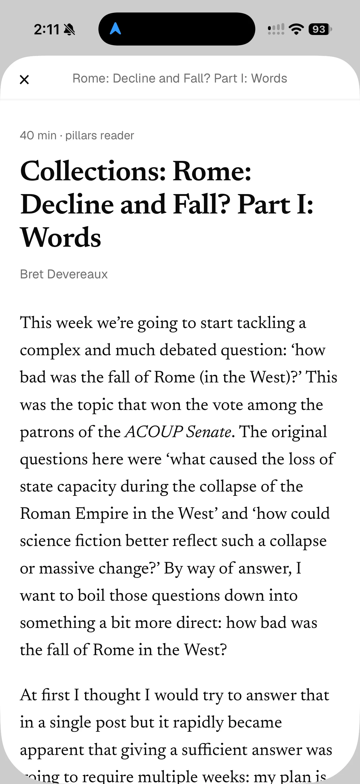 An article by Bret Devereaux open inside the Pillars reader